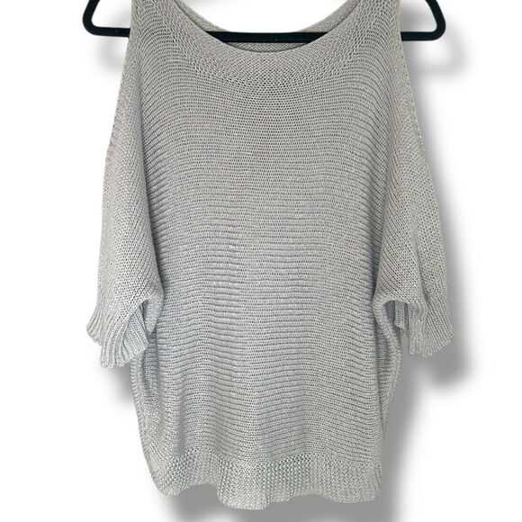 Gray Off-the-Shoulder Sweater with Cold Shoulder Design - Picture 1 of 14